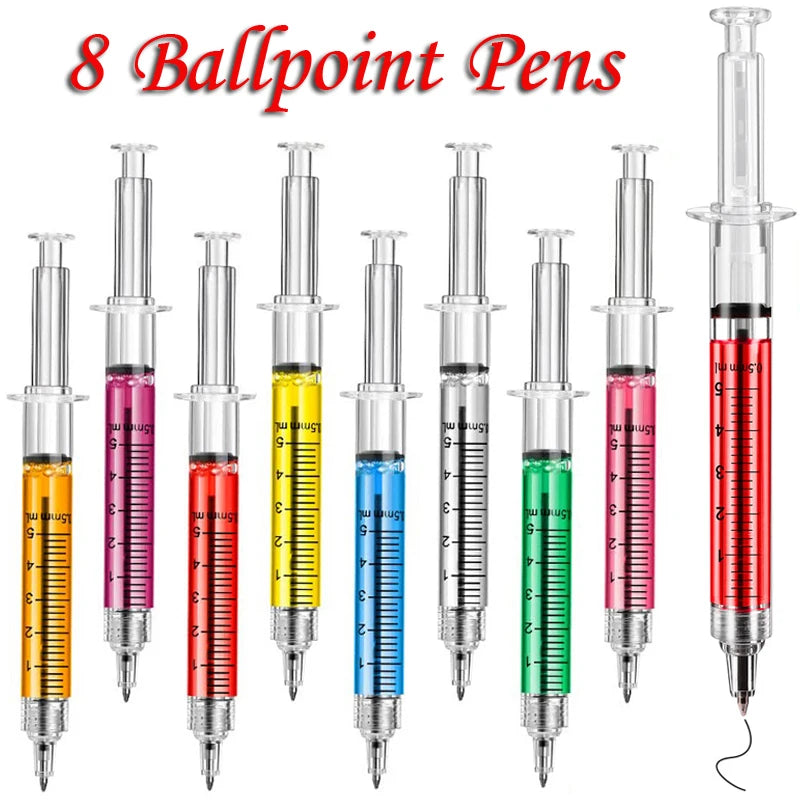 Funny Syringe Ballpoint Pen - 8 Pack Novelty School &Office Stationery