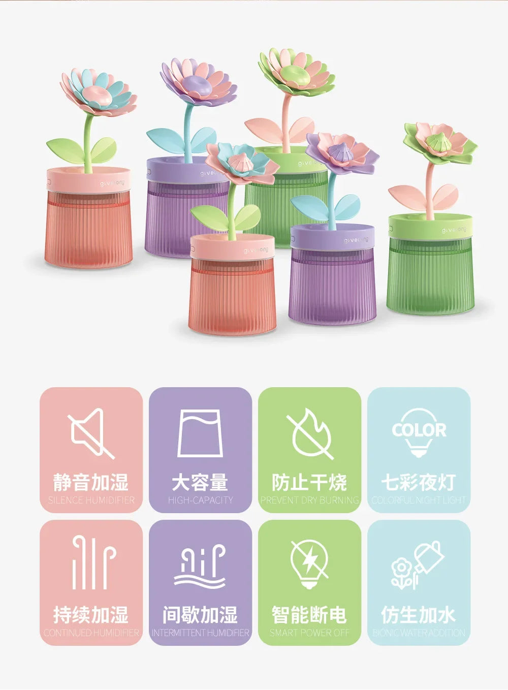 2026 USB Portable Ultrasonic Humidifier - Colorful Cup Aroma Diffuser, Cool Mist Maker, Flower Air Purifier with LED Light