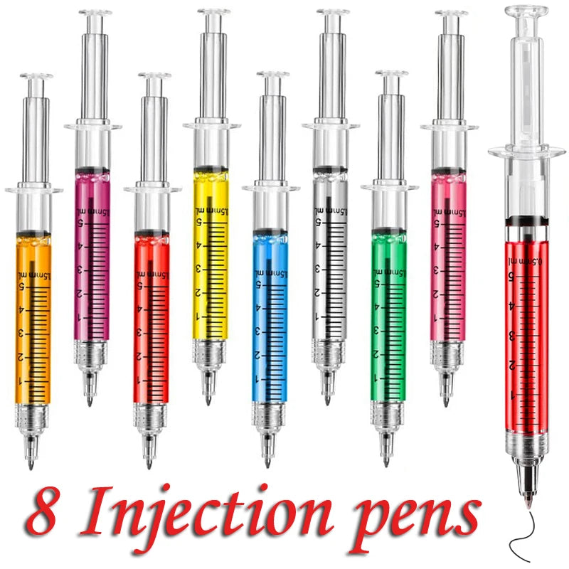 Funny Syringe Ballpoint Pen - 8 Pack Novelty School &Office Stationery